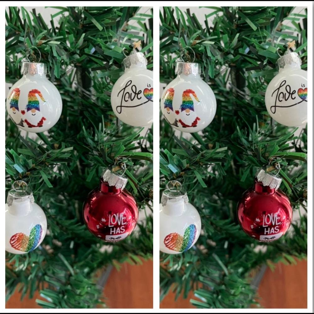 2 Sets Pride Christmas Orn w Rainbow Gnome & Heart